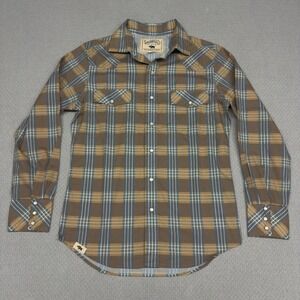 Western Aloha Pearl Snap Shirt‎ Mens Small Brown Plaid Western Cowboy Retro
